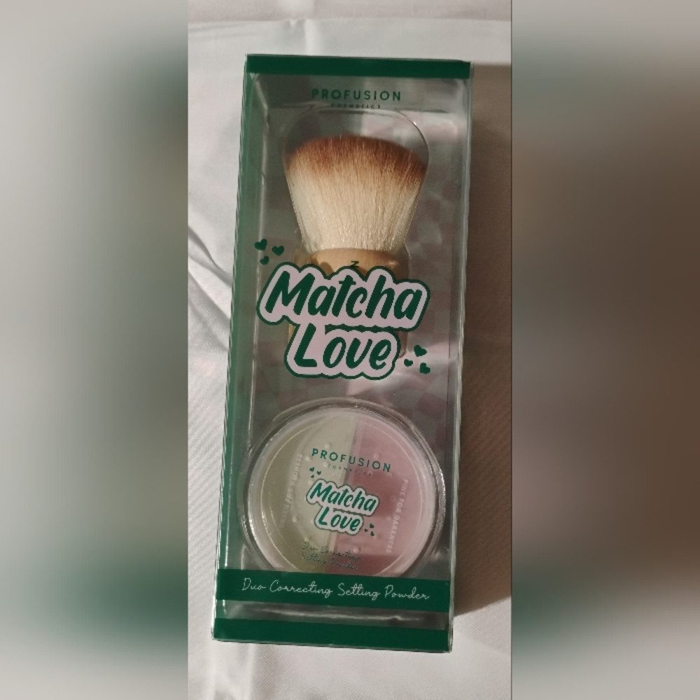 Profusion Cosmetics Matcha Love Duo Correcting Setting Powder with Brush